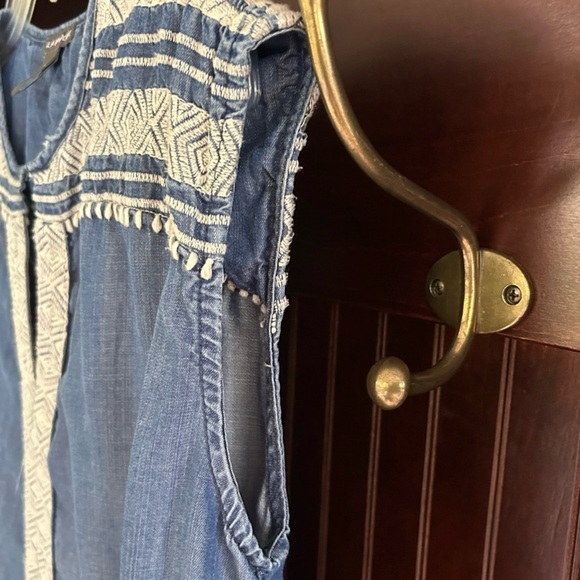 CHELSEA & THEODORE Embroidered Fringe Chambray Boho Tunic Dress Coverup | Sz M - Picture 5 of 13